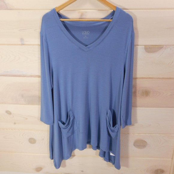 LOGO Lori Goldstein Womens V-neck Top Handkerchief
